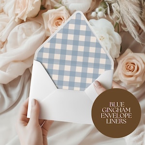 Blue Gingham Envelope Liners, Event Stationery, Printable Envelope Liner, A7, Euroflap, 6.5 Square, A6, 5.75 Square, 4 Bar, A2, Baby Shower