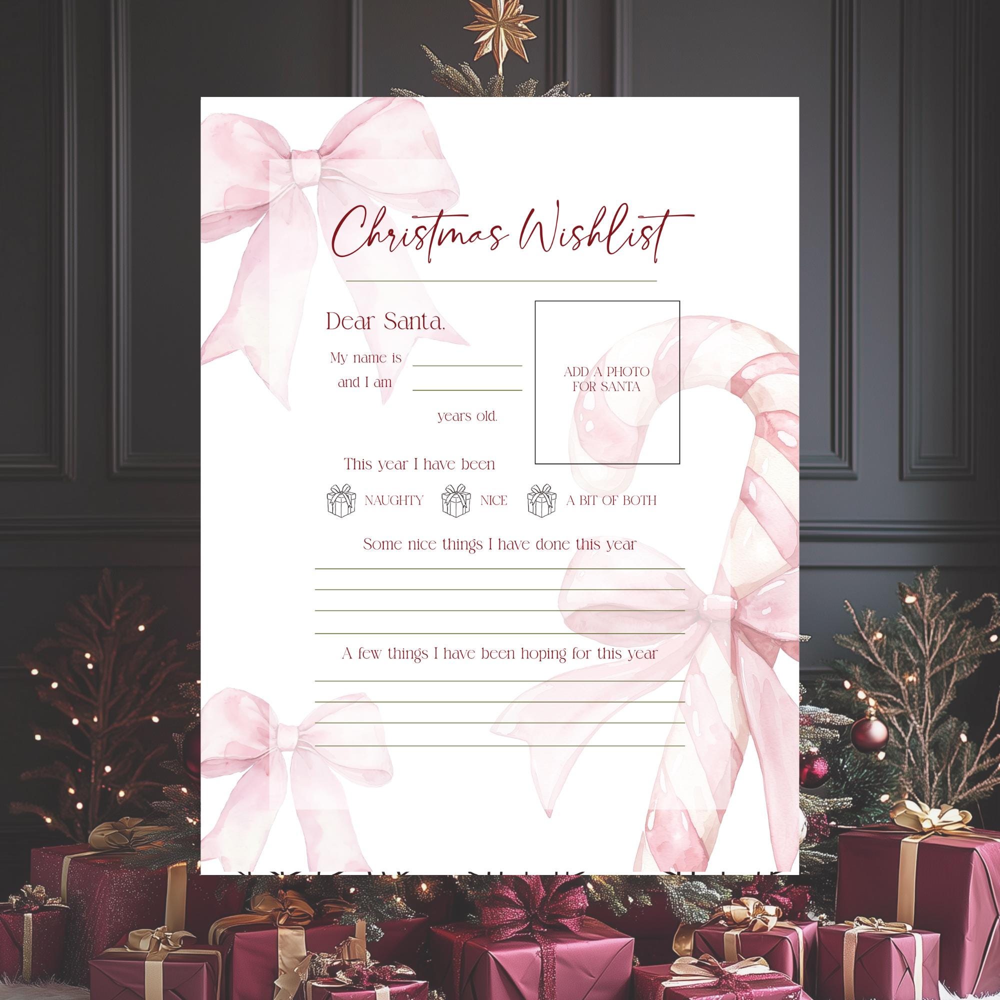 Pink Christmas Wish List Printable for Santa Gift Letter for Santa From ...