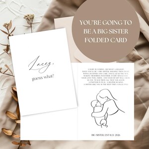 You'll be a Big Sister druckbare Kartenvorlage, 12,7 x 18,5 cm große digitale Faltkarte, personalisierte Karte für eine bald große Schwester