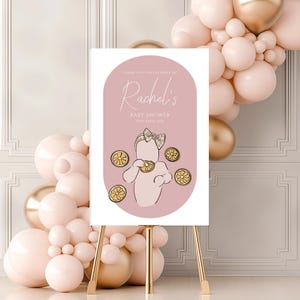 Gingham Bogen Babypartyschild, handgezeichnetes Illustrationsplakat, Willkommensschild, bearbeitbares digitales Vorlageschild, Baby-Babypartyschild