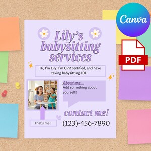 Babysitter flyer, childcare flyer, services flyer, business flyer, cute babysitter flyer