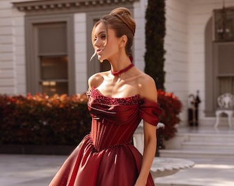 open lace back dress Sexy Burgundy Lace Halter Prom Dress With High Slit – FancyVestido main image 0