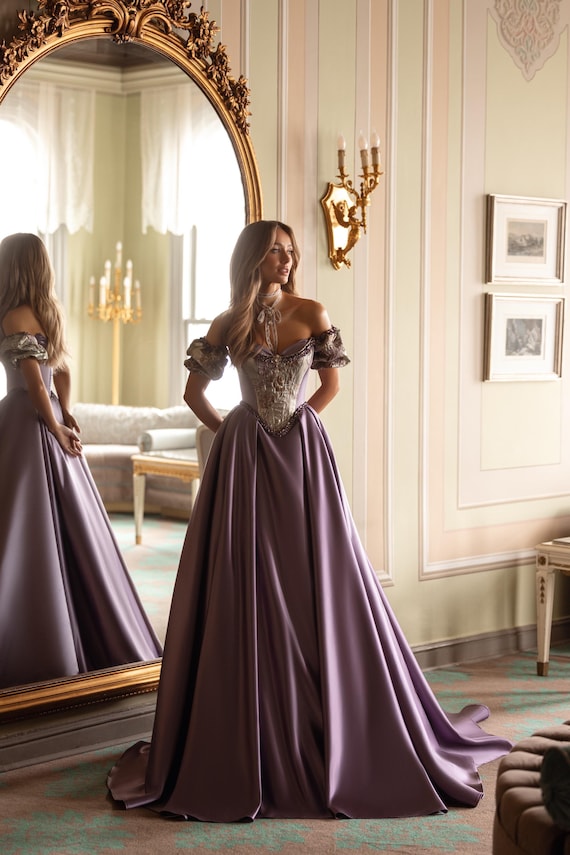 Lilac Engagement Gown, Tulle & Stone Lace, Fairytale Evening Dress - Etsy  Israel
