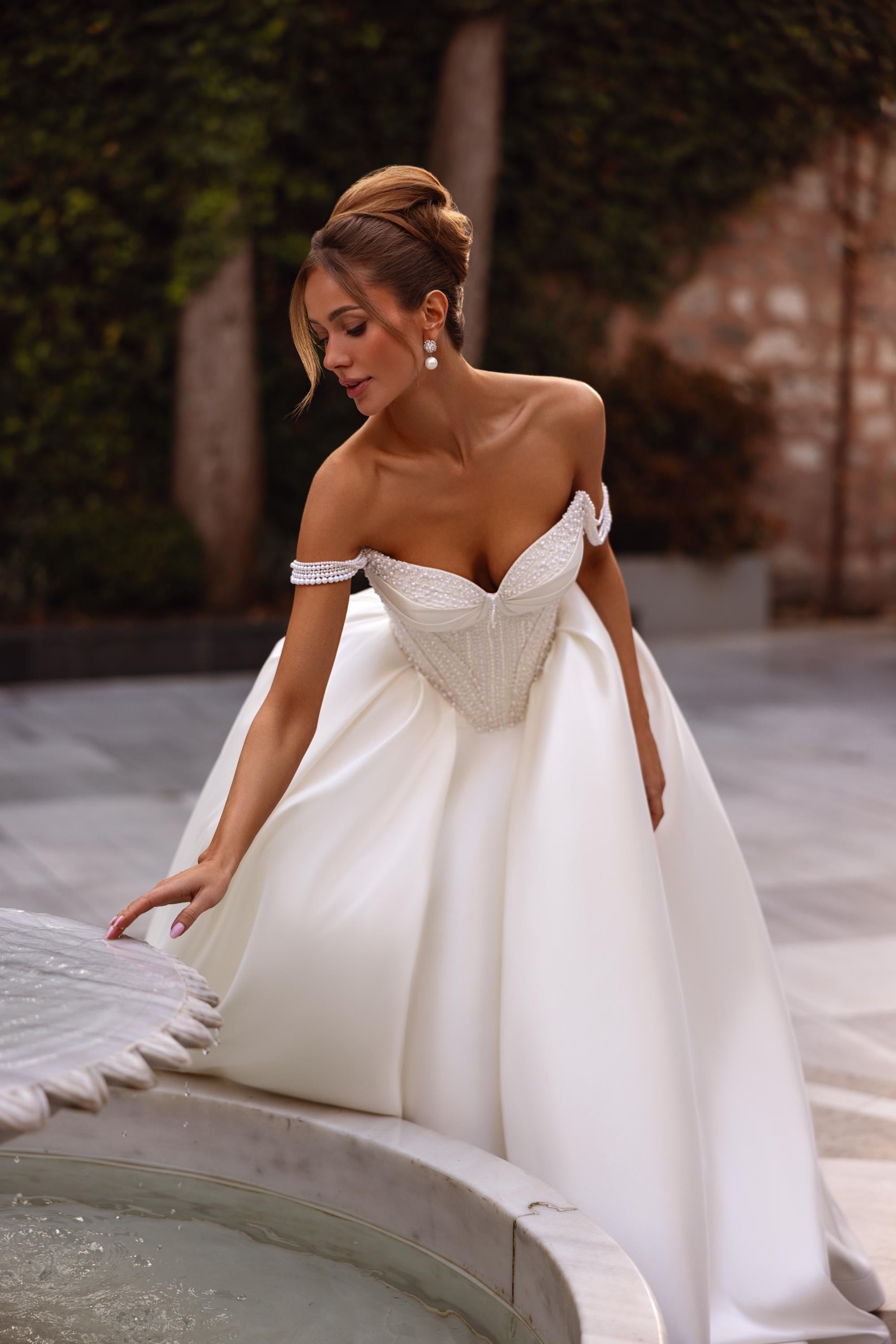 Beaded Lace Corset Wedding Dress, Shimmering Satin A-Line Gown