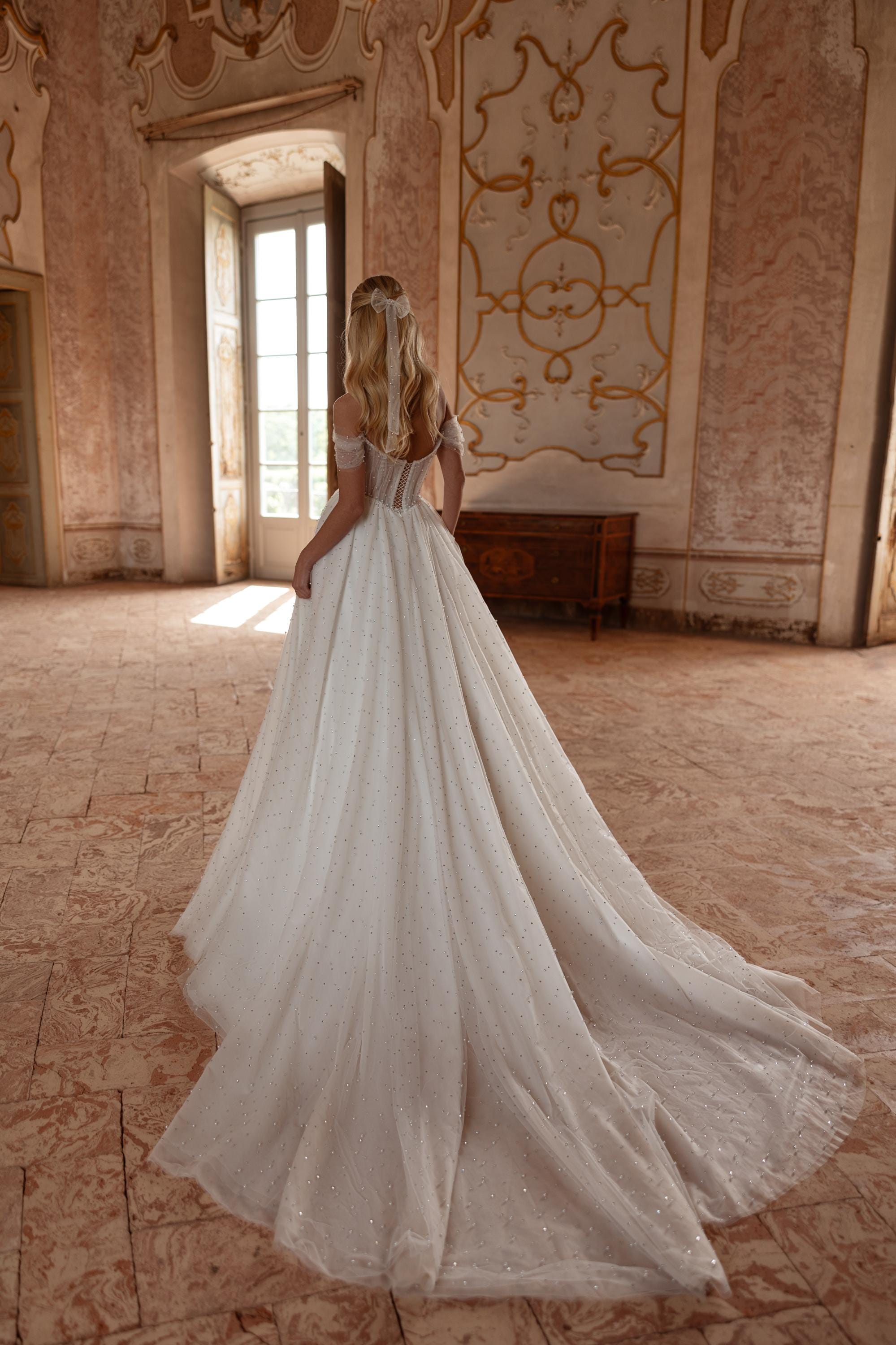 Off-shoulder Beaded Corset Wedding Gown, Pearl Crystal A-line Bridal Dress  - Etsy