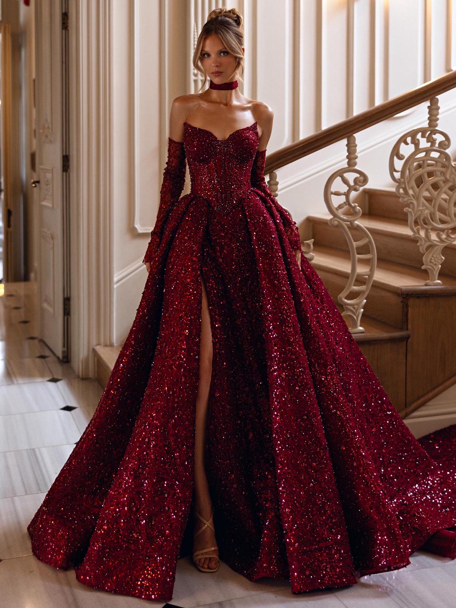 maroon beaded dress Burgundy Tulle Beaded Long Prom Dress, A-Line Short Sleeve Evening Dre
