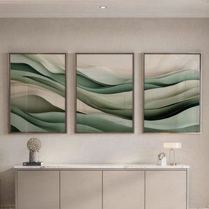 Sage Green Panoramic Wall Art | 3D Parametric Abstract Print (Digital Download)
