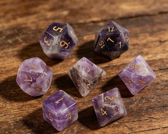 Natural Amethyst| Polyhedral Energy Stone| DND Dice Set| Hand-carved RPG Gifts