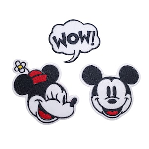 3 szt. Myszka Miki i Minnie naszywki do prasowania haftowane naszywki do kurtki, naszywka z logo z tyłu, zabawna naszywka haftowana