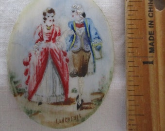 antique handpainted Edwardian couple pendant