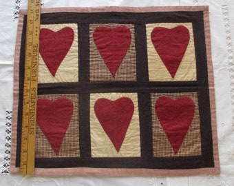 hearts table runner, handmade applique cottage table topper