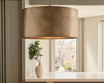 Bronzen trommelhanglamp — Handgemaakte ronde plafondlamp voor keuken en eetkamer