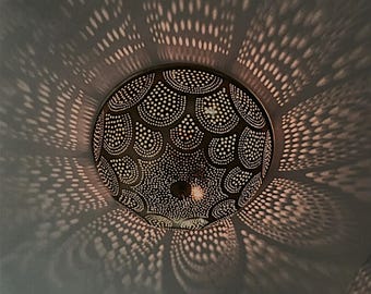 Moroccan Brass Flush Mount Ceiling Light - Handmade Lampshade for Ambient Lighting