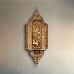 Traditionele verzonken wandkandelaar – Handgemaakte massief messing Marokkaanse wandlamp