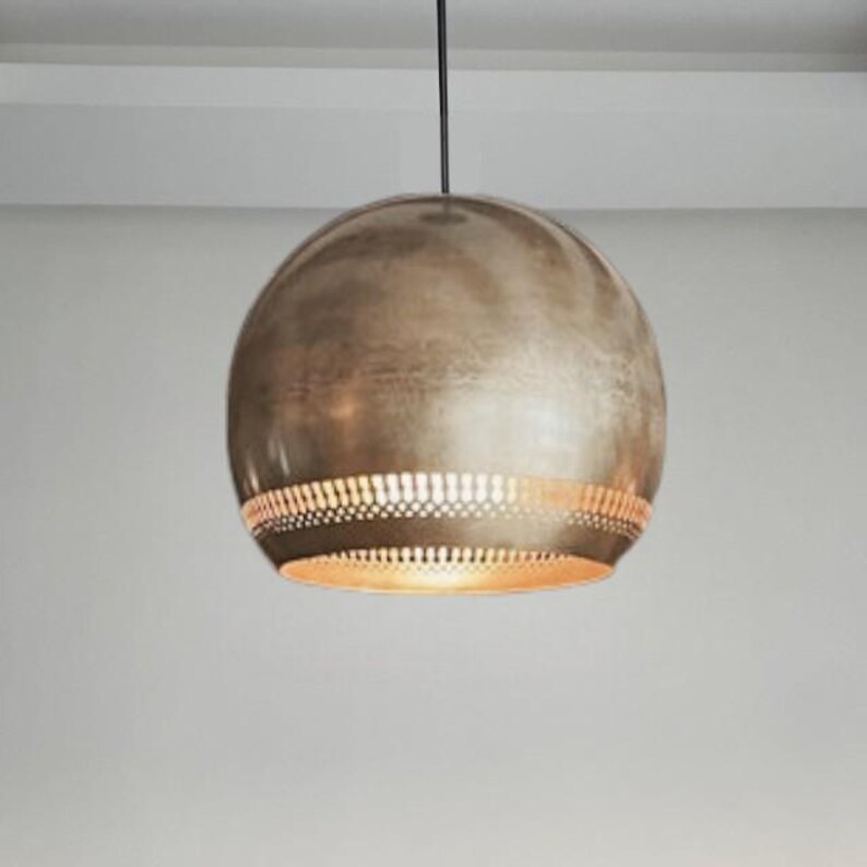 Bronzen bol hanglamp – gepolijst messing Marokkaanse hangende plafondlamp met geperforeerd ontwerp afbeelding 1