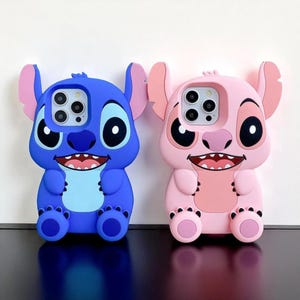 Stitch Lilo Phone Case, Soft Silicone iPhone Cover with Kickstand, Cute Cartoon Design Case, Gift for Best Friend