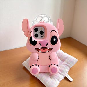 Stitch Lilo Phone Case, Soft Silicone iPhone Cover with Kickstand, Cute Cartoon Design Case, Gift for Best Friend