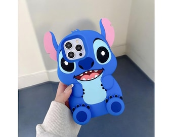 Stitch Lilo Phone Case, Soft Silicone iPhone Cover with Kickstand, Cute Cartoon Design Case, Gift for Best Friend