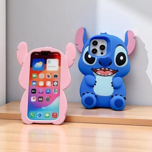 Stitch Lilo Phone Case, Soft Silicone iPhone Cover with Kickstand, Cute Cartoon Design Case, Gift for Best Friend