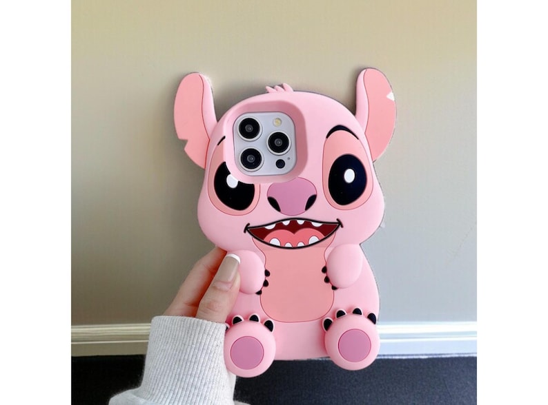 Stitch Lilo Phone Case, Soft Silicone iPhone Cover with Kickstand, Cute Cartoon Design Case, Gift for Best Friend