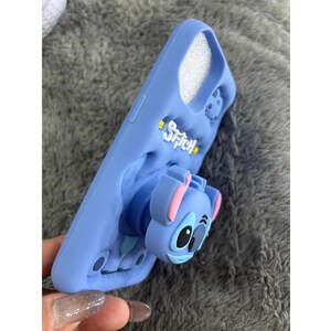 Cute Blue Stitch Phone Case, Soft Silicone iPhone Cover with Grip Stand, Gift for Cartoon Lovers