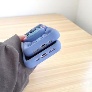 Cute Blue Stitch Phone Case, Soft Silicone iPhone Cover with Grip Stand, Gift for Cartoon Lovers