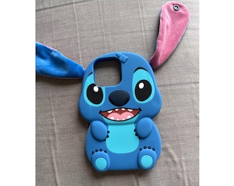 Stitch Phone Case, Soft Plush & Silicone iPhone Cover, Fur Ear Design Phone Case, Gift for best friend