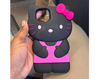 3D Cartoon Cat Bow iPhone Case, Soft Silicone Y2K Style Cover, Anti-Fall Shockproof Phone Case for Girls
