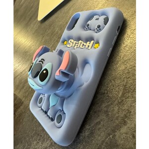 Cute Blue Stitch Phone Case, Soft Silicone iPhone Cover with Grip Stand, Gift for Cartoon Lovers