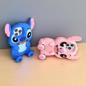Stitch Lilo Phone Case, Soft Silicone iPhone Cover with Kickstand, Cute Cartoon Design Case, Gift for Best Friend