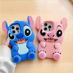 Stitch Lilo Phone Case, Soft Silicone iPhone Cover with Kickstand, Cute Cartoon Design Case, Gift for Best Friend