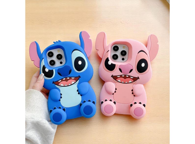 Stitch Lilo Phone Case, Soft Silicone iPhone Cover with Kickstand, Cute Cartoon Design Case, Gift for Best Friend