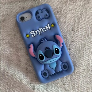 Cute Blue Stitch Phone Case, Soft Silicone iPhone Cover with Grip Stand, Gift for Cartoon Lovers