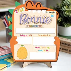 Personalized Dinosaur First Day of School Sign,Back to School Sign,Kindergarten 1st Day of School Sign Reusable,Custom First Day School Sign