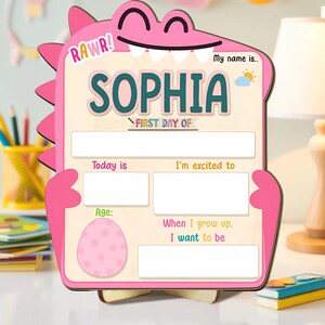 Personalized Dinosaur First Day of School Sign,Back to School Sign,Kindergarten 1st Day of School Sign Reusable,Custom First Day School Sign
