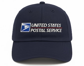Custom USPS Cap - Classic Washed Dad Hat, Cotton Chino Twill Baseball Hat, Vintage Mail Carrier Hat, Navy or Black Adjustable Cap