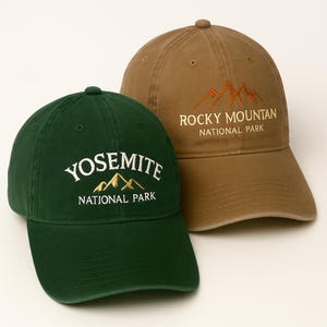 National Park Embroidered Hat, Washed Baseball Cap, Nature Travel Hat, Hiking Cap, Camping Hat, Mountain Hat, Road Trip Adventure Cap