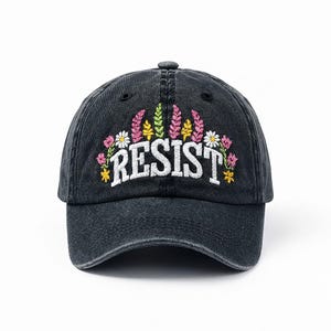 Floral Resist Hat – Embroidered Washed Cap, FDT Progressive Baseball Hat, Anti-MAGA Liberal Gift, Political Protest Democrat Trucker Hat