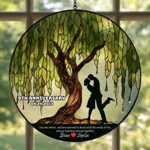 9th Anniversary Willow Stained Glass Suncatcher, Willow Tree 9 Year Anniversary Gift, 9th Anniversary Gift, Wedding Anniversary Gift For Her