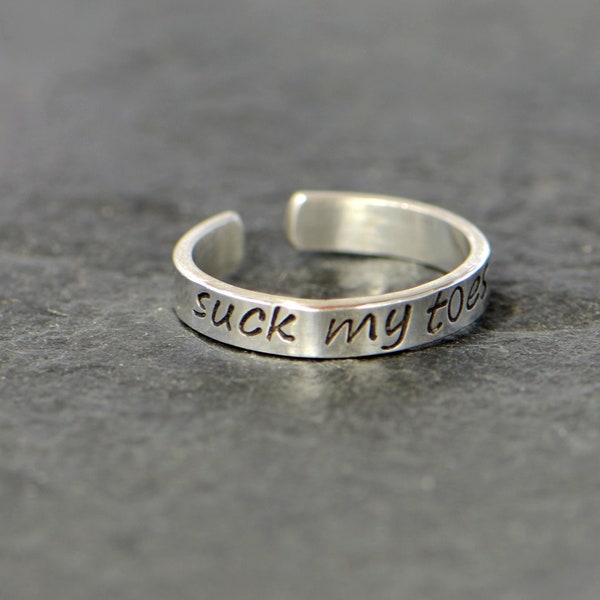 dainty sterling silver toe ring with - suck my toes - funny gift
