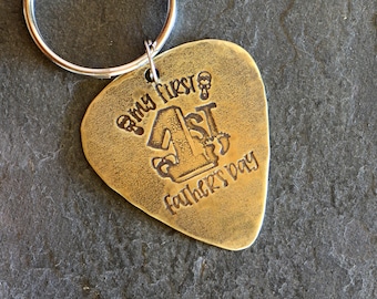 brass guitar pick key chain - playable guitar pick for dads first fathers day - NicisPicks