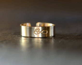 14k solid gold infinity with heart toe ring - infinity sign midi ring - gold pinky ring