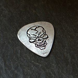 Sterling silver guitar pick handmade and playable with skull - NicisPicks