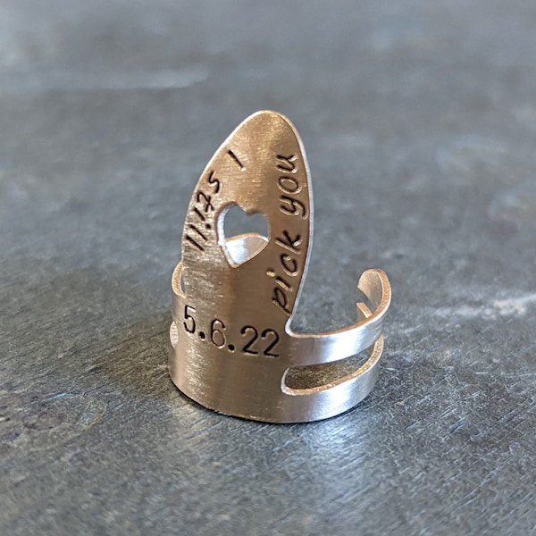 Bronze Banjo or Ukulele Finger PIck - playable - customized with quote and date - special gift for Banjo Player - anniversary gift