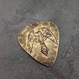 Bronze guitar pick - playable with Norse raven - odins raven - Norse mythology - NicisPicks