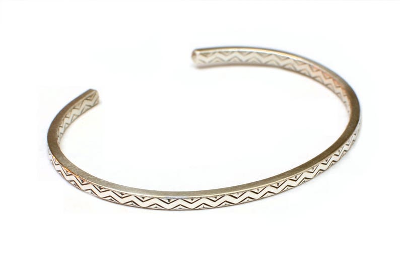 Dainty Sterling Silver Cuff Bracelet with Zig Zag Pattern solid 925 BR8832 image 1