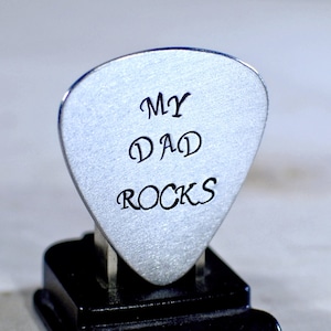 Guitar Pick My Dad Rocks Handmade from Aluminum for Fathers Day - GP502