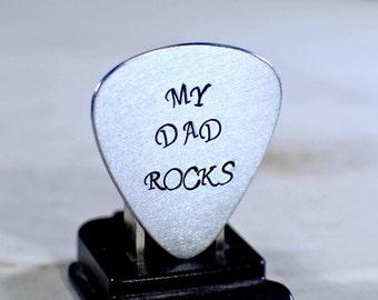 Guitar Pick My Dad Rocks Handmade from Aluminum for Fathers Day - GP502