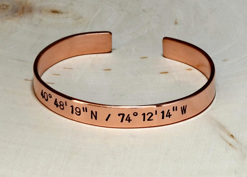 Copper latitude longitude cuff bracelet custom copper cuff back to school BR023 image 3