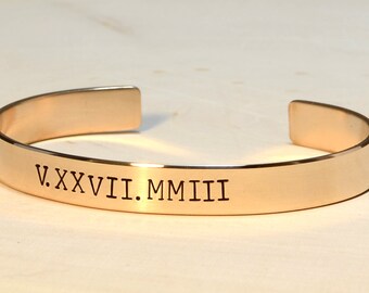 bronze anniversary bracelet - roman numeral bracelet - 8 year anniversary gift - gold colored cuff bracelet - custom cuff bracelet  BR812